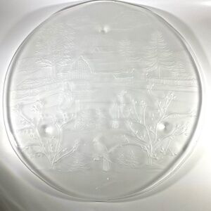 1970s American Glass Winter Scene Embossed Glass Serving Platter